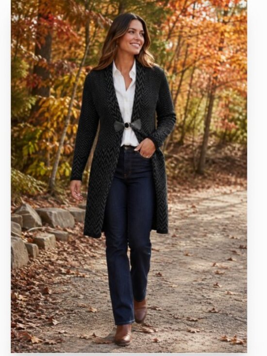Soft Surroundings Jackets & Blazers - Soft Surroundings Black & Grey West Saxon Herringbone Wool Blend Duster